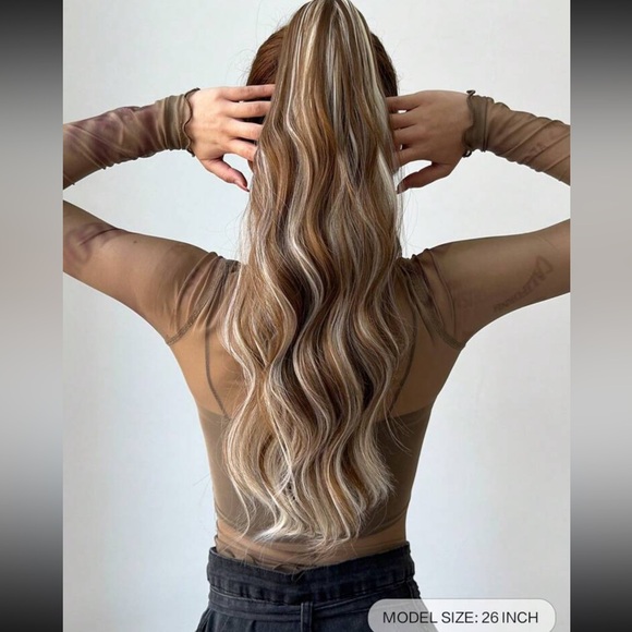 Clamping Ponytail Hair Extensions, 26 Inch Fake Hair, Water Ripple Curly Hair, - Picture 2 of 5